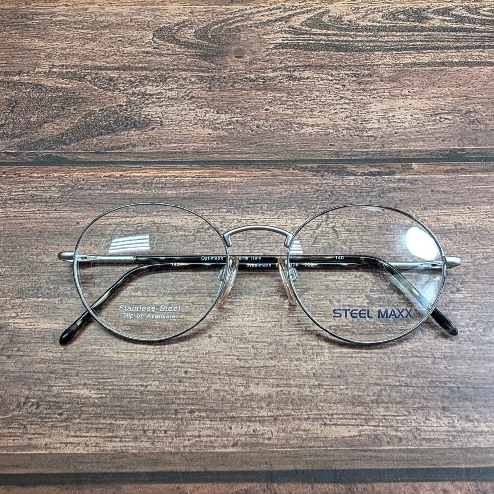 Steel Maxx ST 0126 706 Silver Stainless Steel Round Eyeglass Frames Italy 140